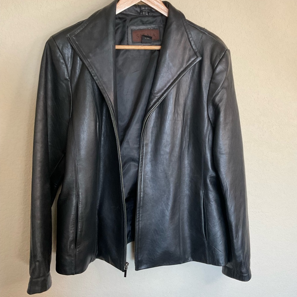 Leather vintage 90's Siena Soft Black Leather Jacket women’s size XL - Picture 2 of 5